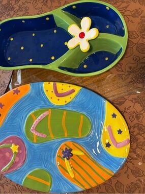 Colorful Flip-Flop Ceramic Plate Set - Green, Blue, Yellow